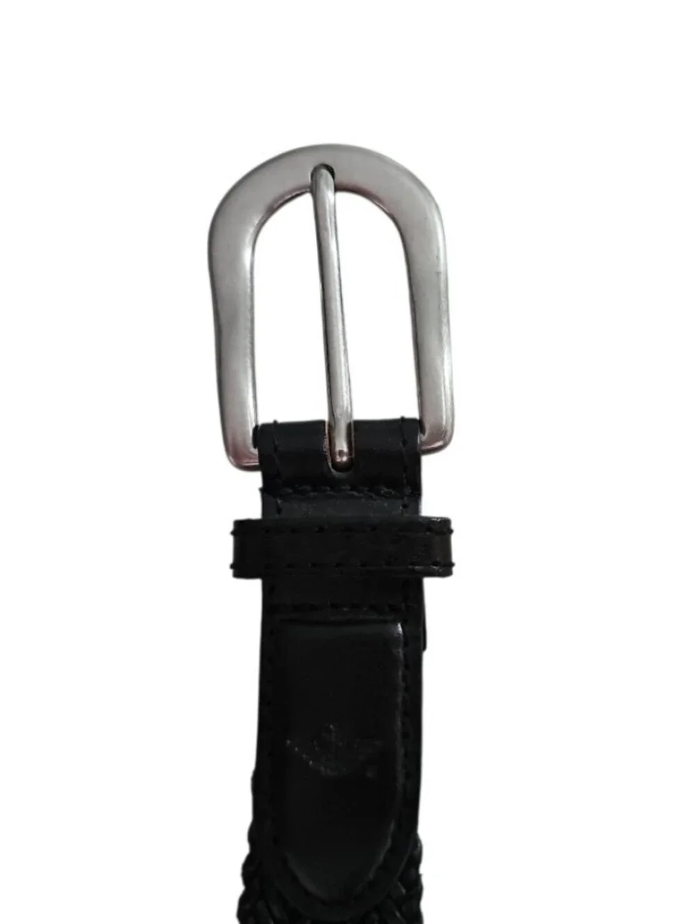 Dockers Braided Leather Belt Women M Black Woven Full Grain Brass Buckle